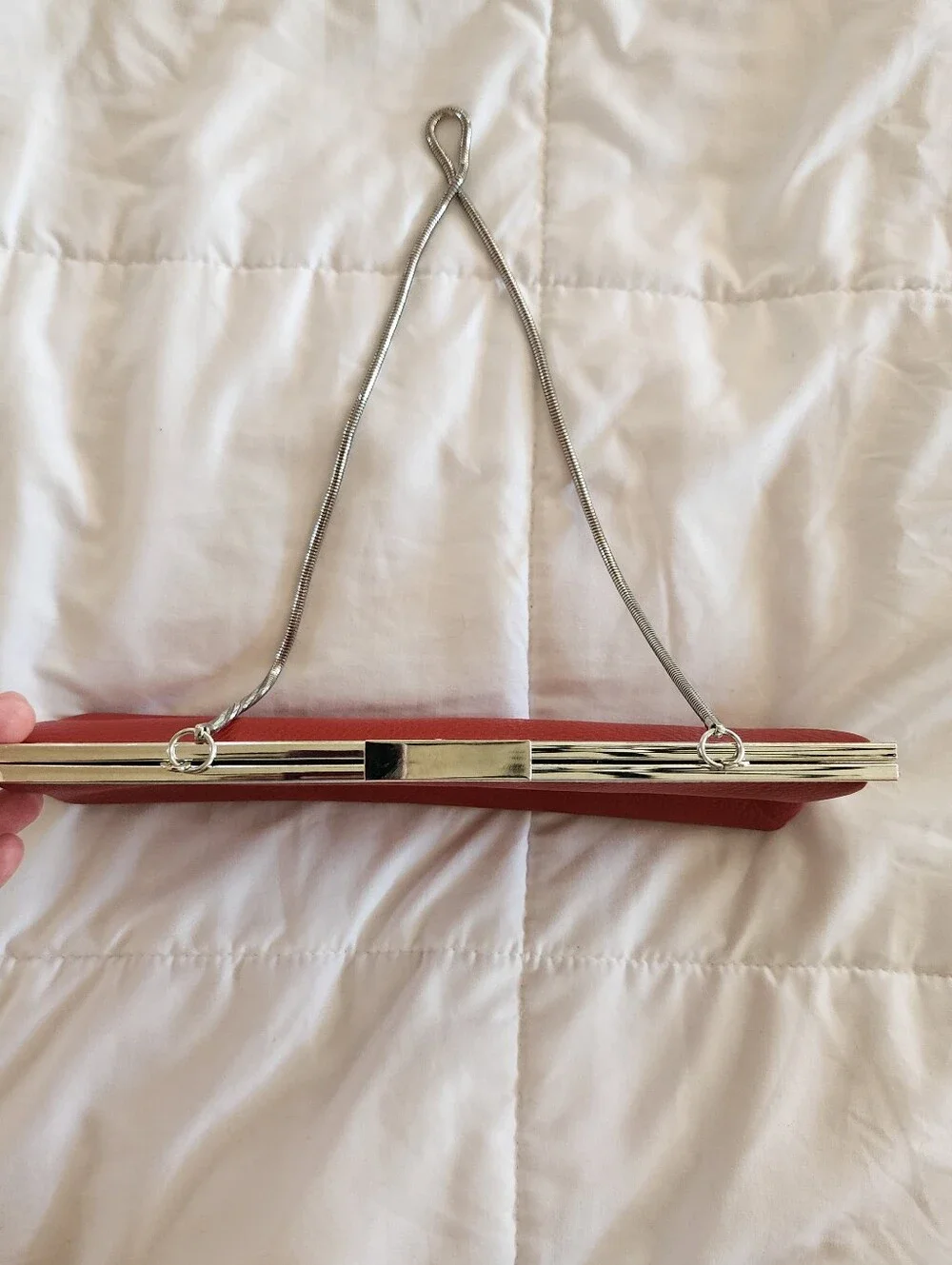 Red Leather Chain-Handle Clutch